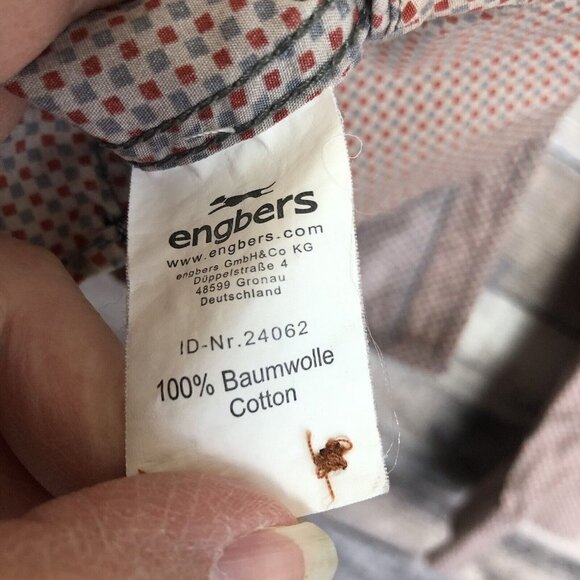 Engbers Button Down Shirt Men’s L (41/42) Long Sleeve Collared Red/Blue - Picture 7 of 13